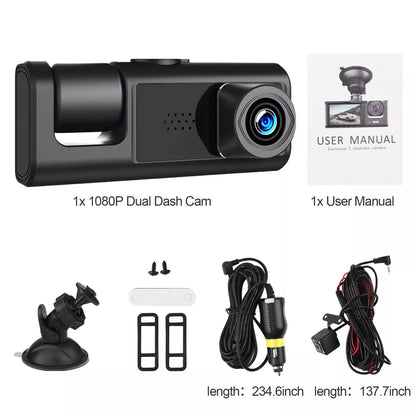 Healthadss ™ HD 1080P Car Dual Lens Dash Cam Front/Rear/Inside Video Recorder Camera G-sensor