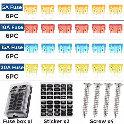 Healthadss ™ 12-Way Blade Fuse Box Block Holder LED Indicator 12V 32V Auto Marine Waterproof