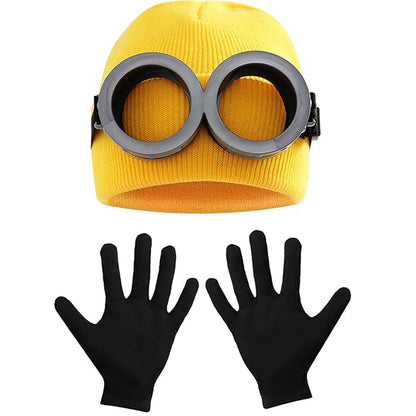 Healthadss ™ 3 Pcs Halloween Costume Accessories Adult,Goggles Glasses/Yellow Beanie/Gloves for Men Women Cosplay Party Set