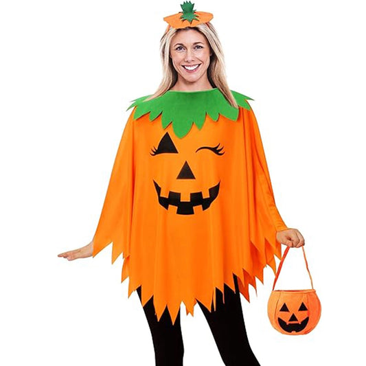 Healthadss ™ 3 PCS Pumpkin Costume for Women,Halloween Pumpkin Poncho for Adults,Halloween Costume for Women with Accessories