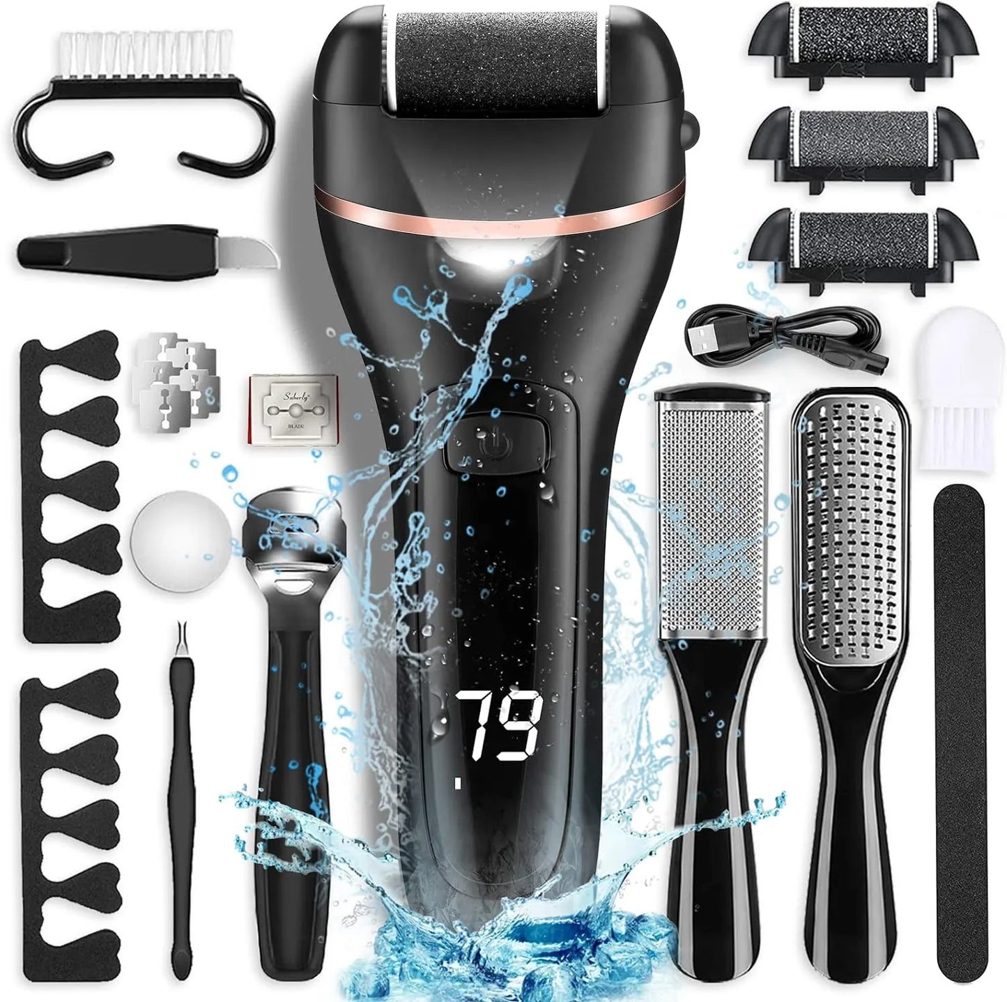 Healthadss ™ 19 in 1 Electric Callus Remover,3 Roller Heads 2 Speed