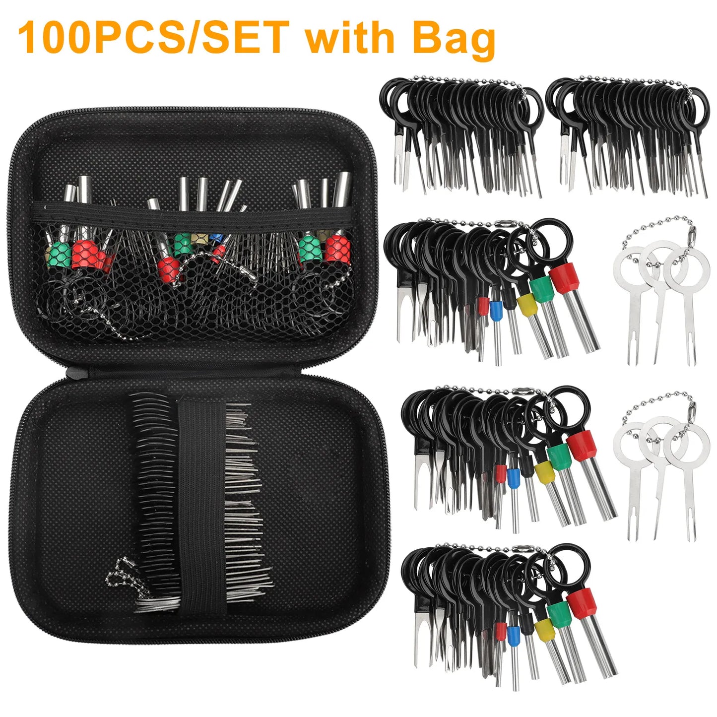 Healthadss ™ 100pcs Pin Ejector Wire Kit Extractor Connector Puller Car Terminal Removal Tool