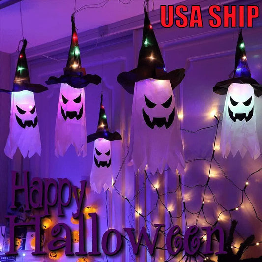 Healthadss ™ 5Pc Halloween Ghost String Light Hanging Witch Hat Decoration Indoor Outdoor LED