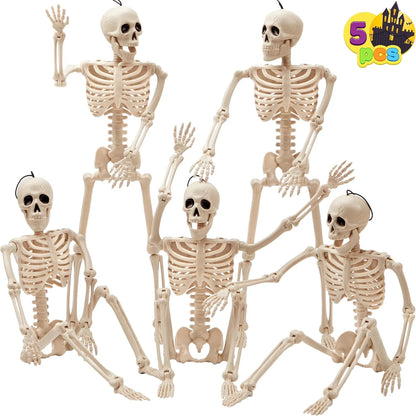 Healthadss ™ 5 PCS Posable Halloween Skeletons 16 Inches Full Body Posable Joints Hanging Skeletons for Graveyard Decorations, Haunted House Accessories, Spooky Scene Party Favors