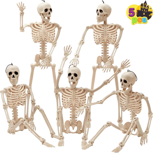 Healthadss ™ 5 PCS Posable Halloween Skeletons 16 Inches Full Body Posable Joints Hanging Skeletons for Graveyard Decorations, Haunted House Accessories, Spooky Scene Party Favors