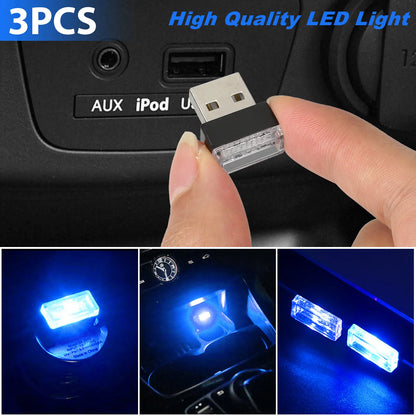 Healthadss ™3x Mini Blue LED USB Car Interior Light Neon Atmosphere Ambient Lamp Accessories