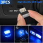 Healthadss ™3x Mini Blue LED USB Car Interior Light Neon Atmosphere Ambient Lamp Accessories