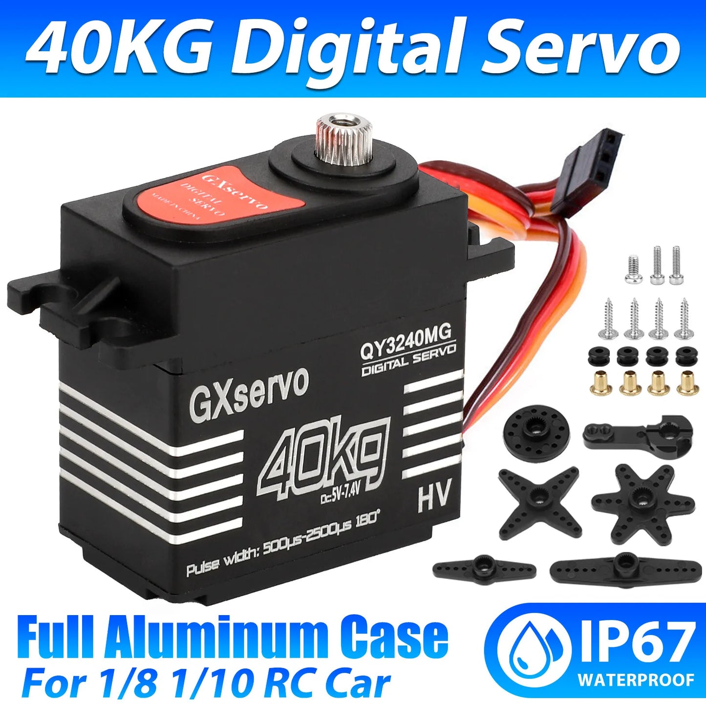 Healthadss ™40KG Metal Gear Waterproof Digital Servo High Torque & Speed for 1/8 1/10 RC Car