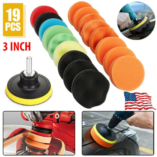 Healthadss ™ 19pc 3" Car Buffing Pads Polishing Sponge Set Waxing Foam Polisher Kit for Drill