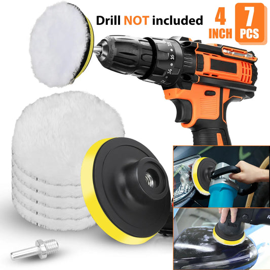 Healthadss ™ 7Pcs 4Inch Polishing Pads Sponge Waxing Foam Buffing Kit Car Polisher For Drill