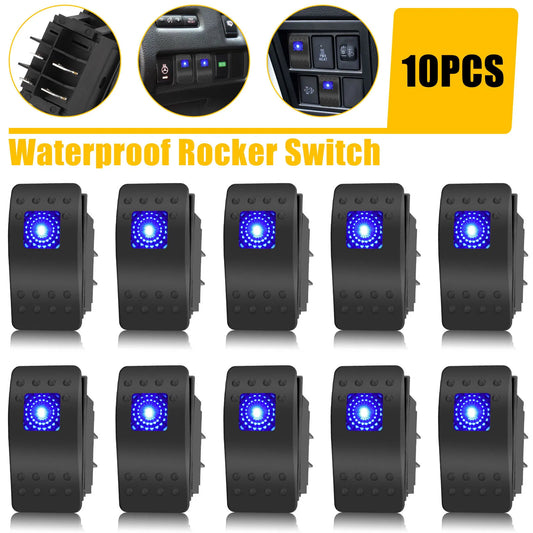 Healthadss ™10PCS Waterproof Marine Boat Car Rocker Switch 12-24V SPST ON-OFF 4PIN Blue LED