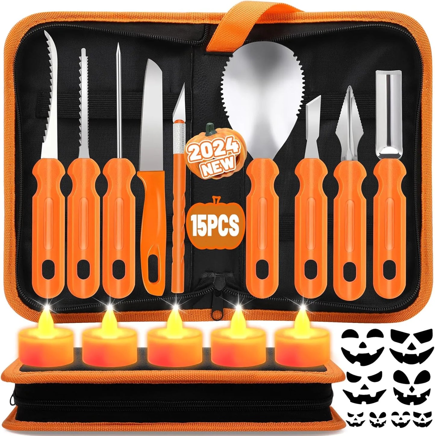 Healthadss ™ 15 PCS Pumpkin Carving Tools with LED Candles