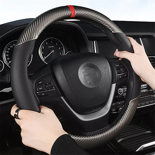 Healthadss ™ Car Steering Wheel Cover Carbon Black Leather Breathable Anti-slip Accessories