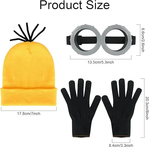 Healthadss ™ 3 Pcs Halloween Costume Accessories Adult,Goggles Glasses/Yellow Beanie/Gloves for Men Women Cosplay Party Set