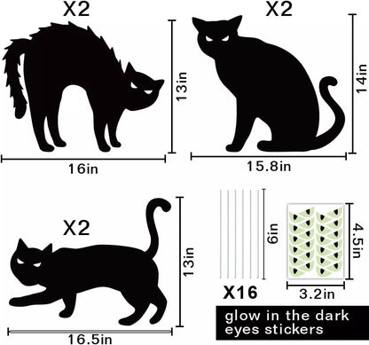 Healthadss ™ Halloween Decorations Outdoor, 6Ct Black Cat Decor Yard Signs with Stakes, Scar