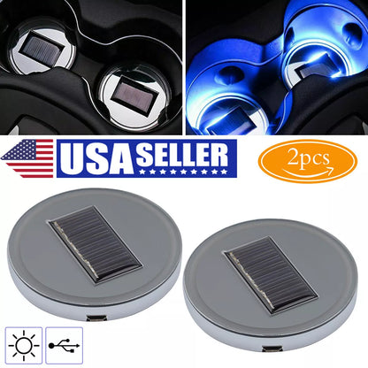 Healthadss ™ 2 pcs LED Solar Cup Pad Car Light Cover Interior Decoration Car Light Accessories