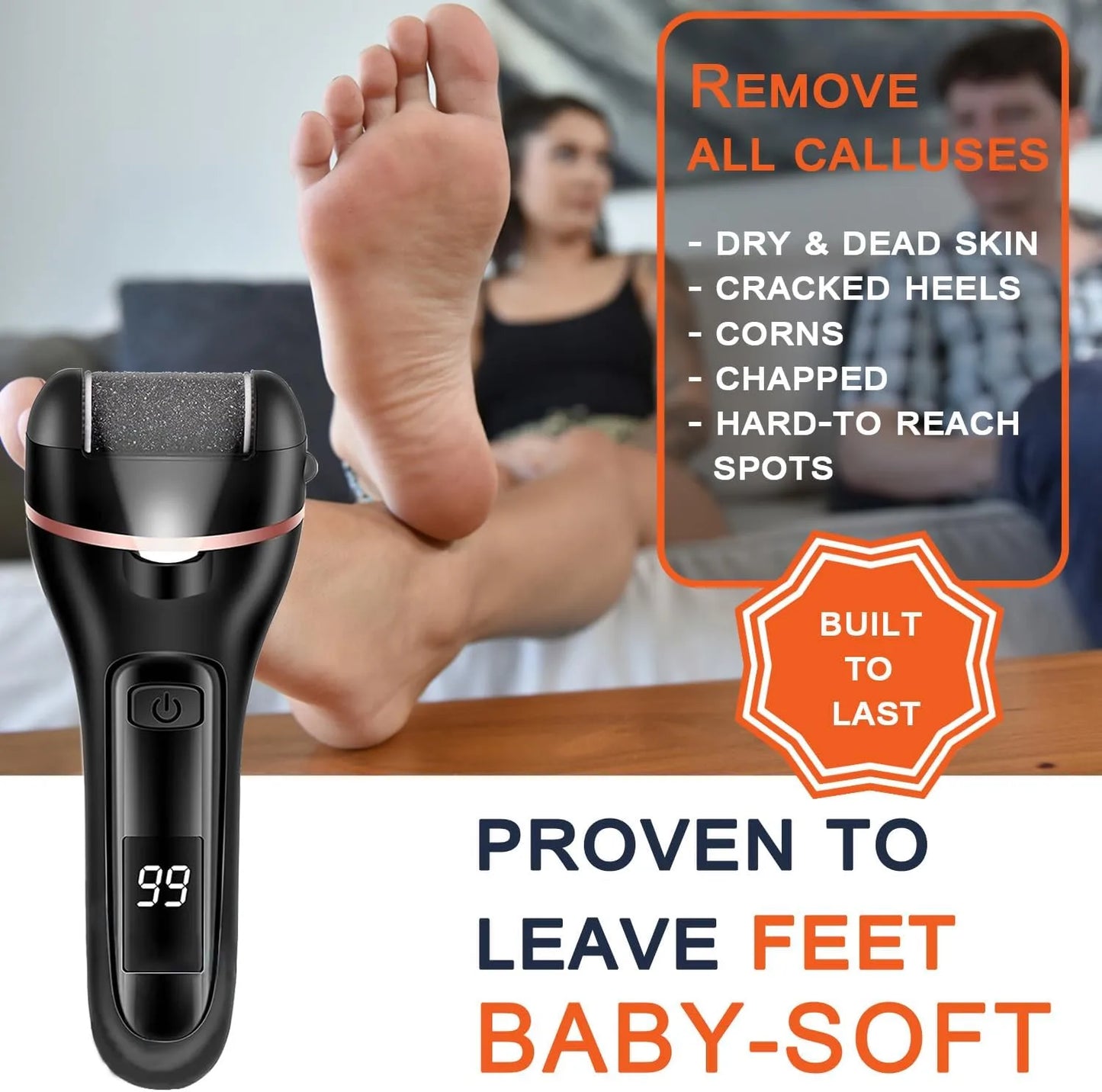 Healthadss ™ rechargeable Callus Remover for Feet,13-in-1,3 Rollers,2 Speed, Battery Display