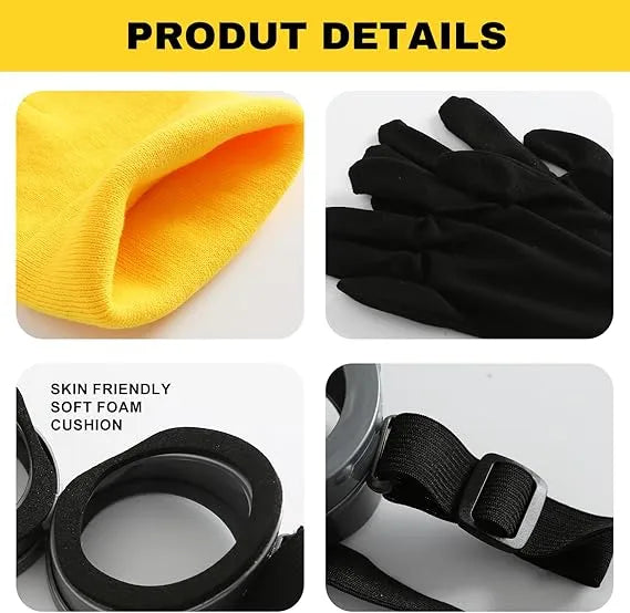 Healthadss ™ 3 Pcs Halloween Costume Accessories Adult,Goggles Glasses/Yellow Beanie/Gloves for Men Women Cosplay Party Set