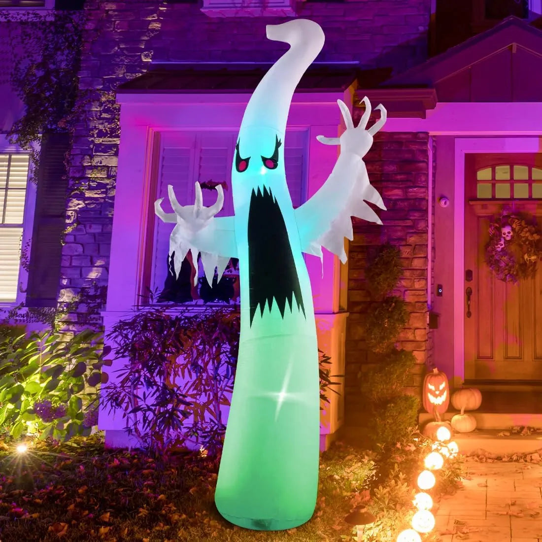 Healthadss ™ 6 FT Halloween Inflatables Ghost Outdoor Decorations Blow Up Yard Scary Red Eye Dimming Ghost with Built-in Colorful LEDs for Garden Lawn Indoor Party Decor