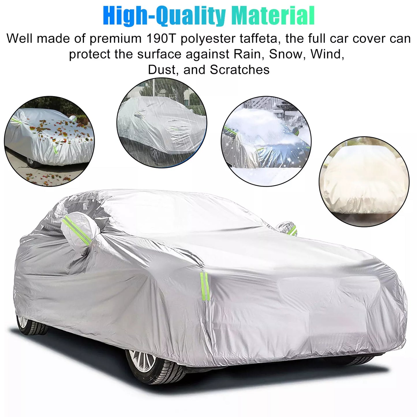 Healthadss ™ Full Car Cover Outdoor Waterproof Sun All Weather Protection 190T 490x200x150cm