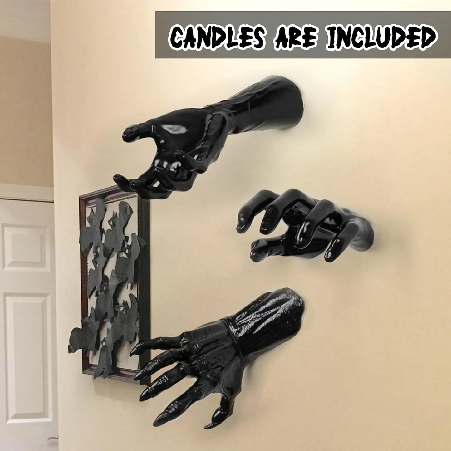 Healthadss ™ Halloween Decorations, 3Pack Wall Mounted Creepy Reaching Hands with Lighted Candles