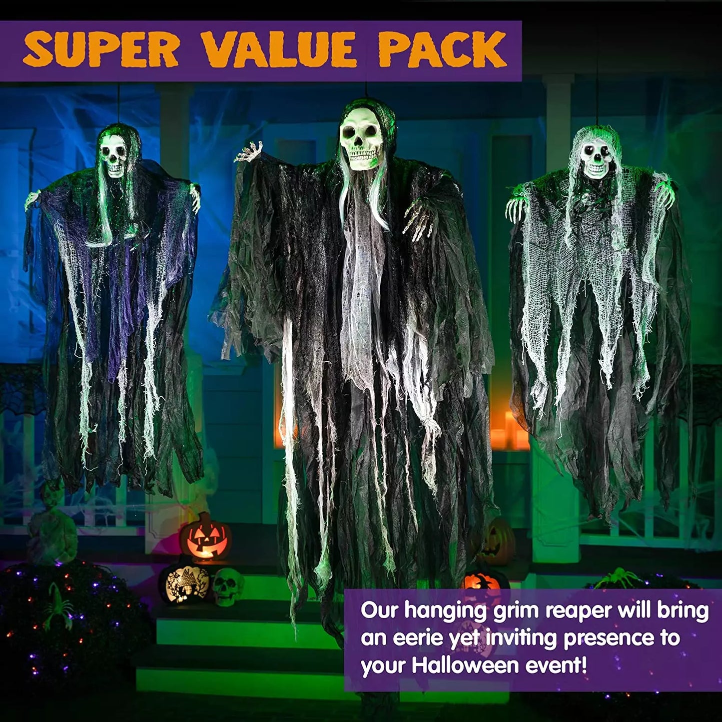 Healthadss ™3 Pack Hanging Halloween Skeleton Ghosts Decorations, Grim Reapers for Best