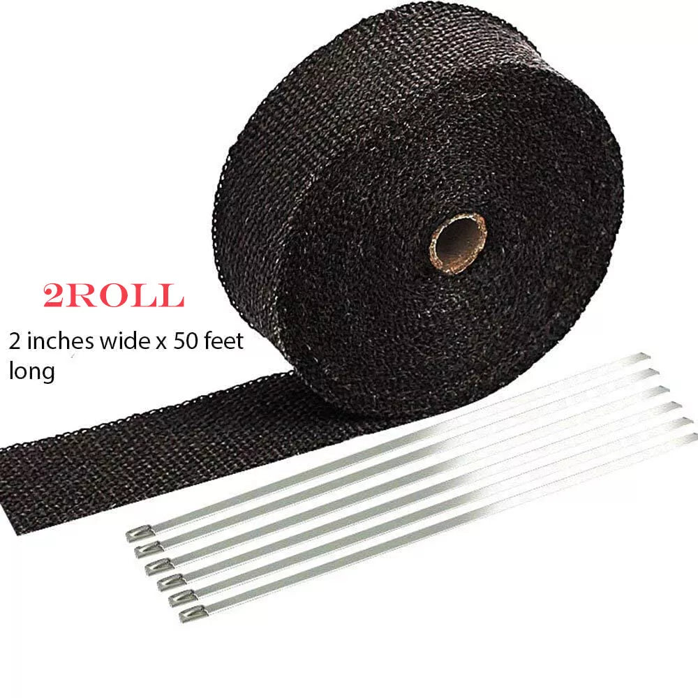 Healthadss ™ 2''x100ft Black Pipe Header Manifold Exhaust Heat Wrap Tape +ties for Motorcycle