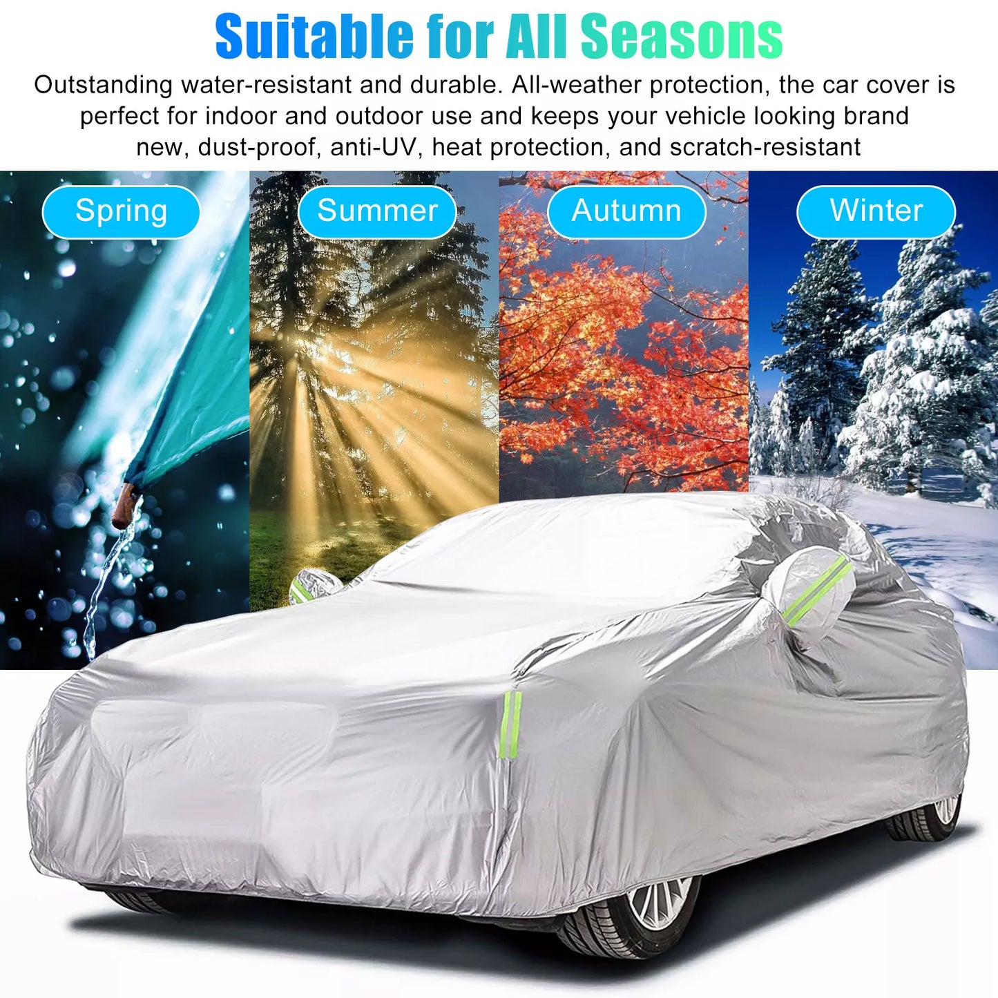 Healthadss ™ Full Car Cover Outdoor Waterproof Sun All Weather Protection 190T 490x200x150cm