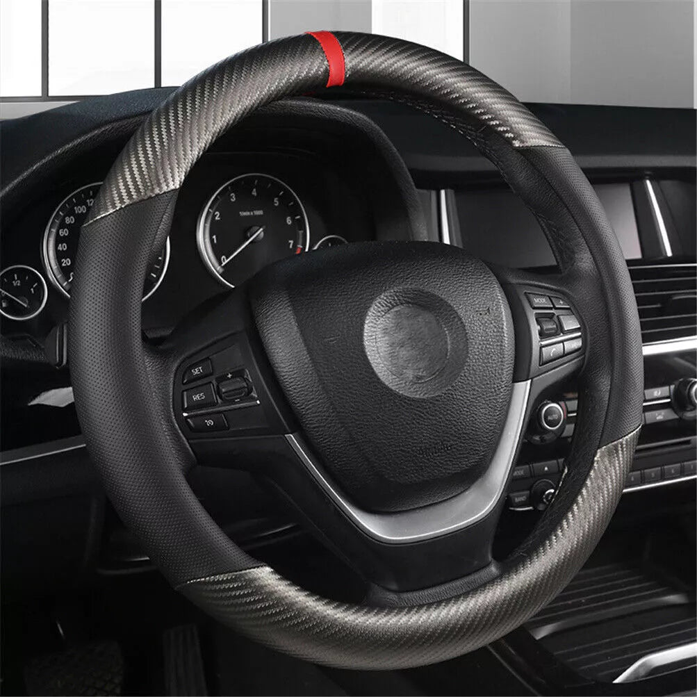 Healthadss ™ Car Steering Wheel Cover Carbon Black Leather Breathable Anti-slip Accessories