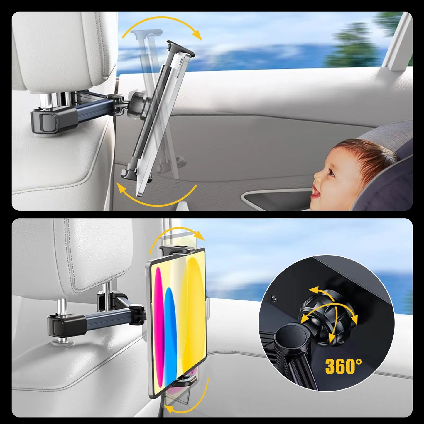 Healthadss ™360° Car Back Seat Headrest Mount Tablet Holder for 4.7-12.9" iPad Phone Samsung