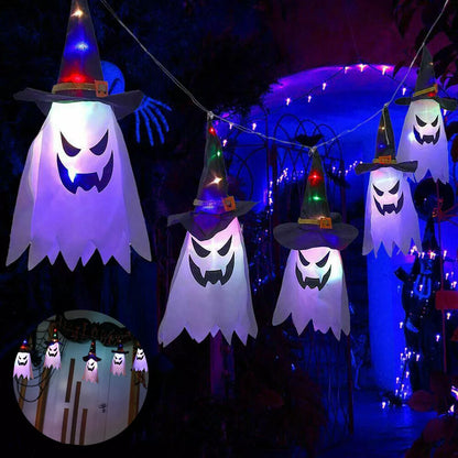 Healthadss ™ 5Pc Halloween Ghost String Light Hanging Witch Hat Decoration Indoor Outdoor LED