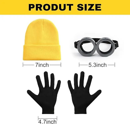 Healthadss ™ 3 Pcs Halloween Costume Accessories Adult,Goggles Glasses/Yellow Beanie/Gloves for Men Women Cosplay Party Set