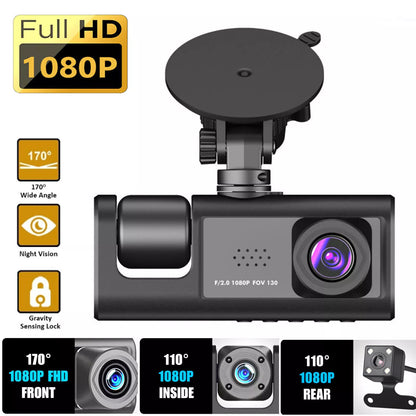 Healthadss ™ HD 1080P Car Dual Lens Dash Cam Front/Rear/Inside Video Recorder Camera G-sensor