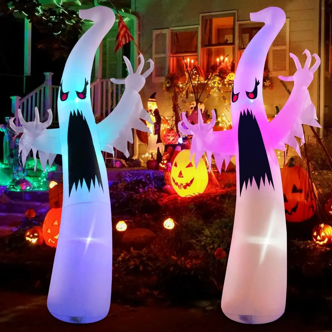 Healthadss ™ 6 FT Halloween Inflatables Ghost Outdoor Decorations Blow Up Yard Scary Red Eye Dimming Ghost with Built-in Colorful LEDs for Garden Lawn Indoor Party Decor