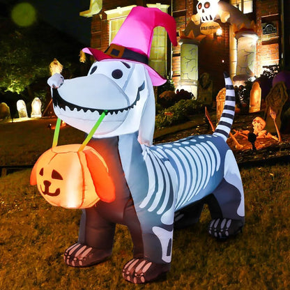 Healthadss ™ 5Ft Halloween Inflatables Outdoor Decorations Skeleton Puppy Inflatable Yard Decoration with Build-in LEDs Blow Up Pumpkin for Halloween Party Indoor Outdoor Yard Garden