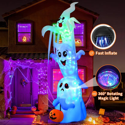 Healthadss ™ 9.8 FT High Halloween Inflatable Overlap Ghost Outdoor Decorations Blow Up Yard with Built-in LEDs for Garden Lawn Indoor Party Decor (Three Ghosts)