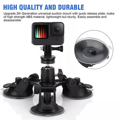 Healthadss ™ Triple Suction Cup Car Holder Mount for GoPro Hero 10 9 8 7 6 5 DJI OSMO Camera