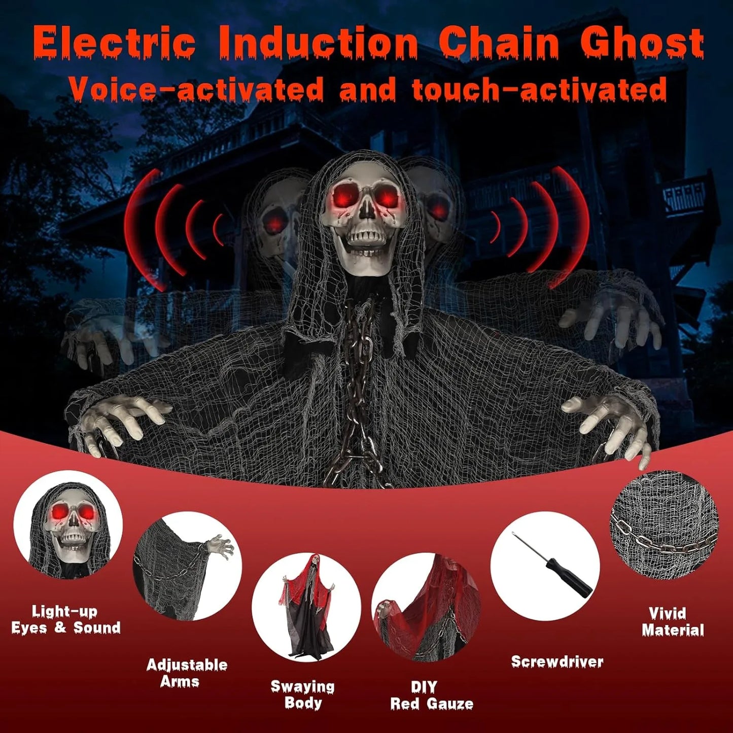 Healthadss ™ 71'' Life Size Halloween Decorations, Halloween Skeleton with Light-Up Eyes & Sound Adjustable Arms Swaying Body Voice/Touch Sensing