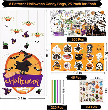 Healthadss ™ Halloween Candy Bags Treats Bags, 200 PCS Halloween Cellophane Bags for Kids Tre