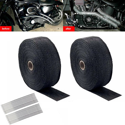 Healthadss ™ 2''x100ft Black Pipe Header Manifold Exhaust Heat Wrap Tape +ties for Motorcycle