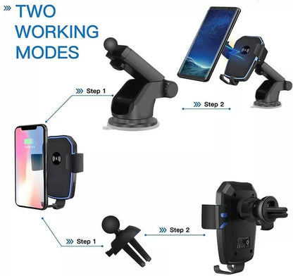 Healthadss ™ Wireless Fast Charging Car Charger Mount Holder Stand 2 in 1 For Cell Phone