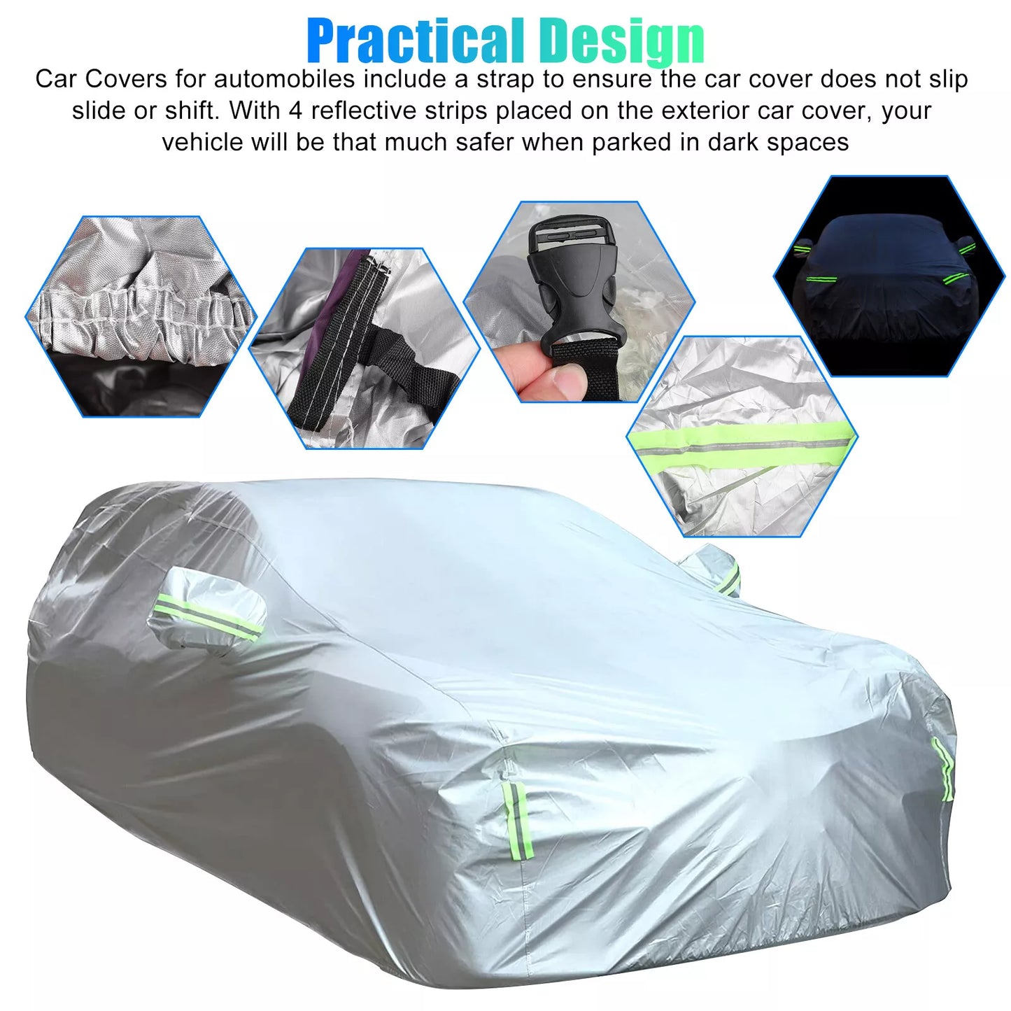 Healthadss ™ Full Car Cover Outdoor Waterproof Sun All Weather Protection 190T 490x200x150cm