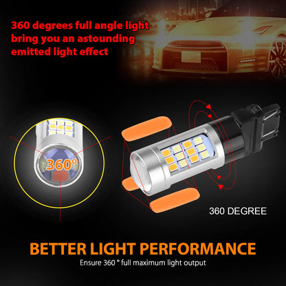 Healthadss ™ 4X Error Free White/Amber 3157 LED DRL Switchback Turn Signal Parking Light Bulb