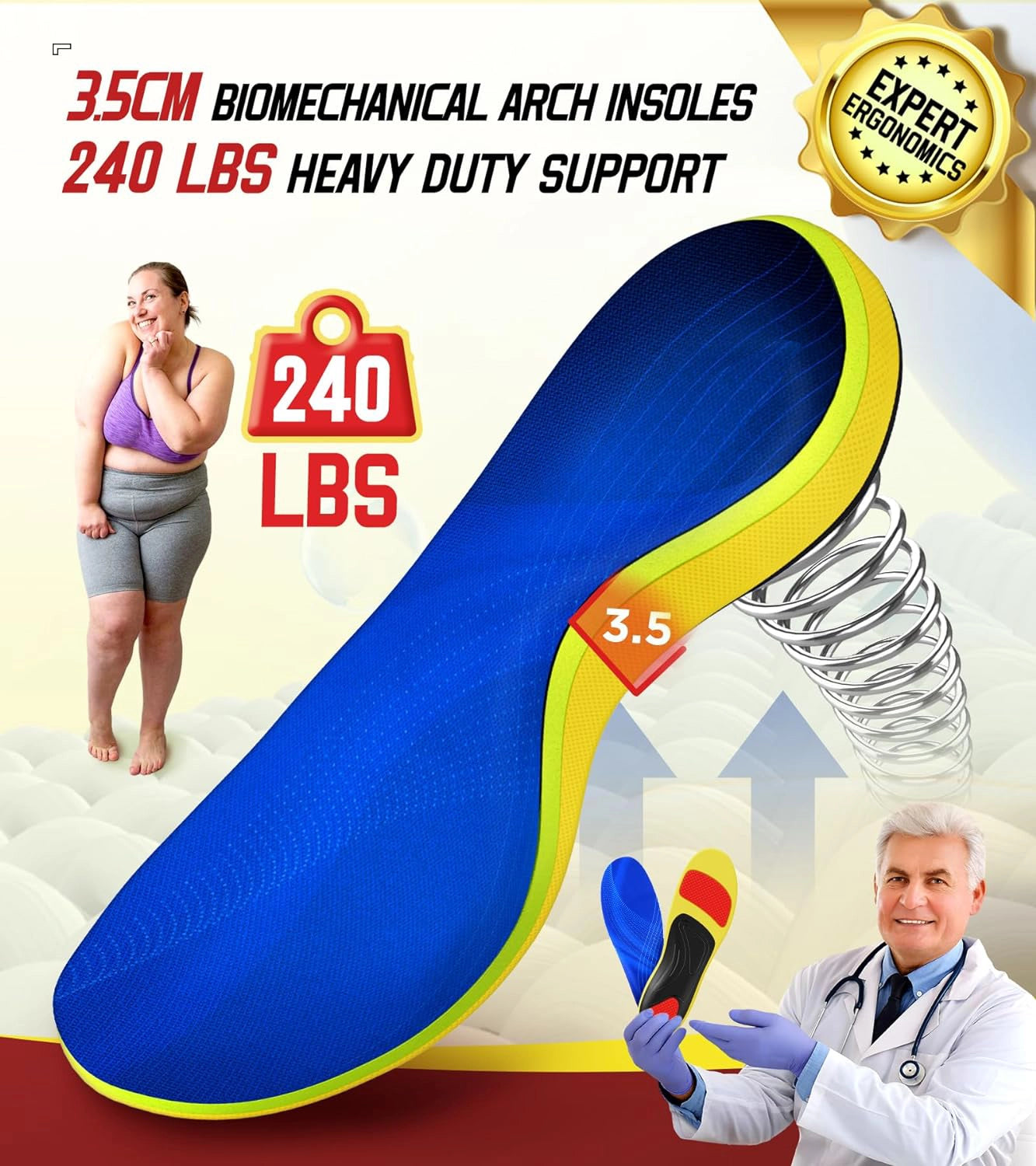 Healthadss ™ Plantar Fasciitis Insoles 240+lbs