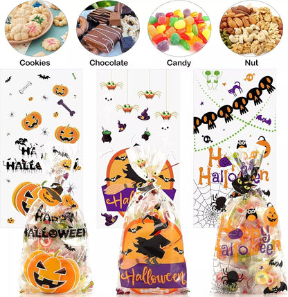 Healthadss ™ Halloween Candy Bags Treats Bags, 200 PCS Halloween Cellophane Bags for Kids Tre