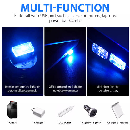 Healthadss ™3x Mini Blue LED USB Car Interior Light Neon Atmosphere Ambient Lamp Accessories