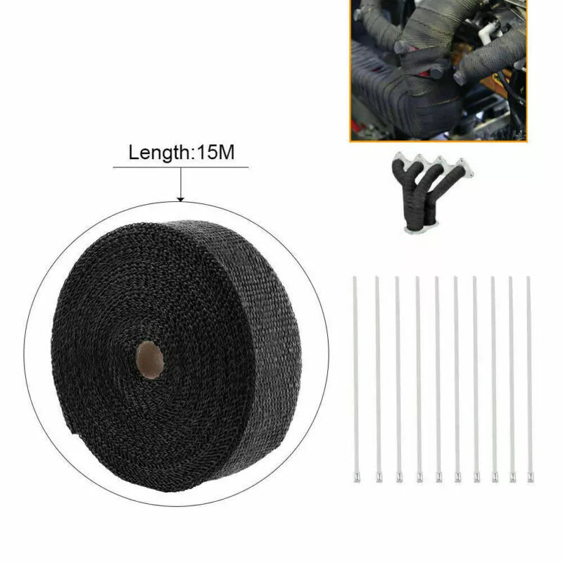 Healthadss ™ 2''x100ft Black Pipe Header Manifold Exhaust Heat Wrap Tape +ties for Motorcycle