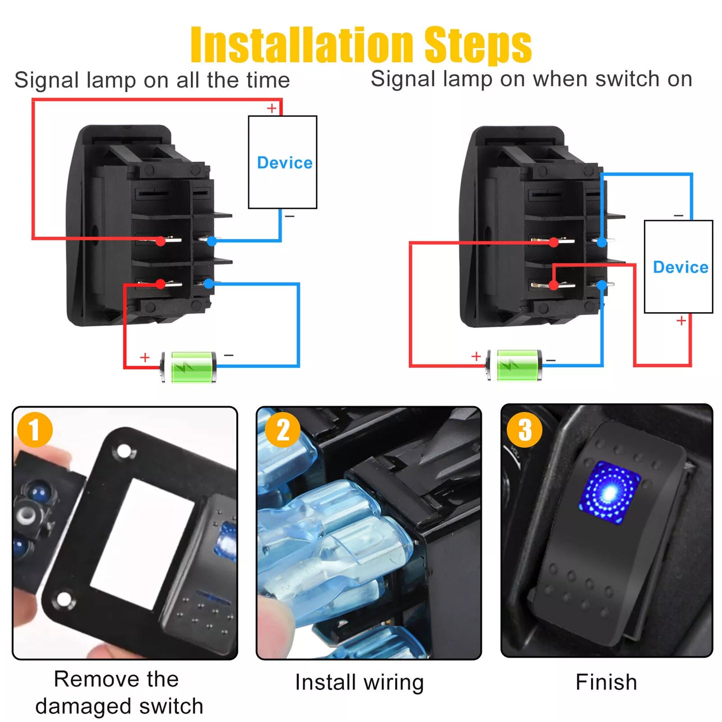 Healthadss ™10PCS Waterproof Marine Boat Car Rocker Switch 12-24V SPST ON-OFF 4PIN Blue LED