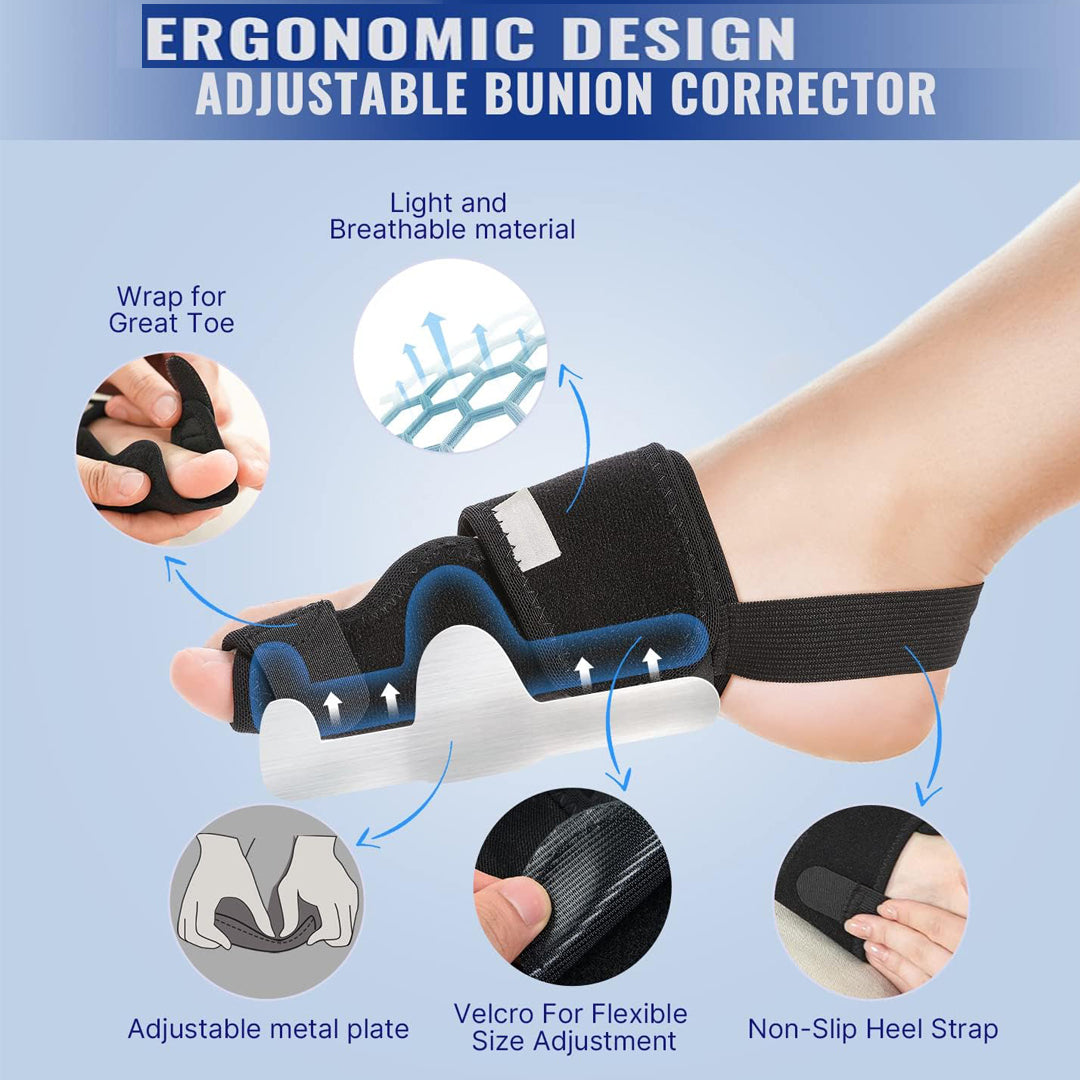 Healthadss ™ Adjustable Bunion Splint Brace Big Toe Straightener for Bunion Pain Relief, Hallux Valgus Correction Day/Night Support