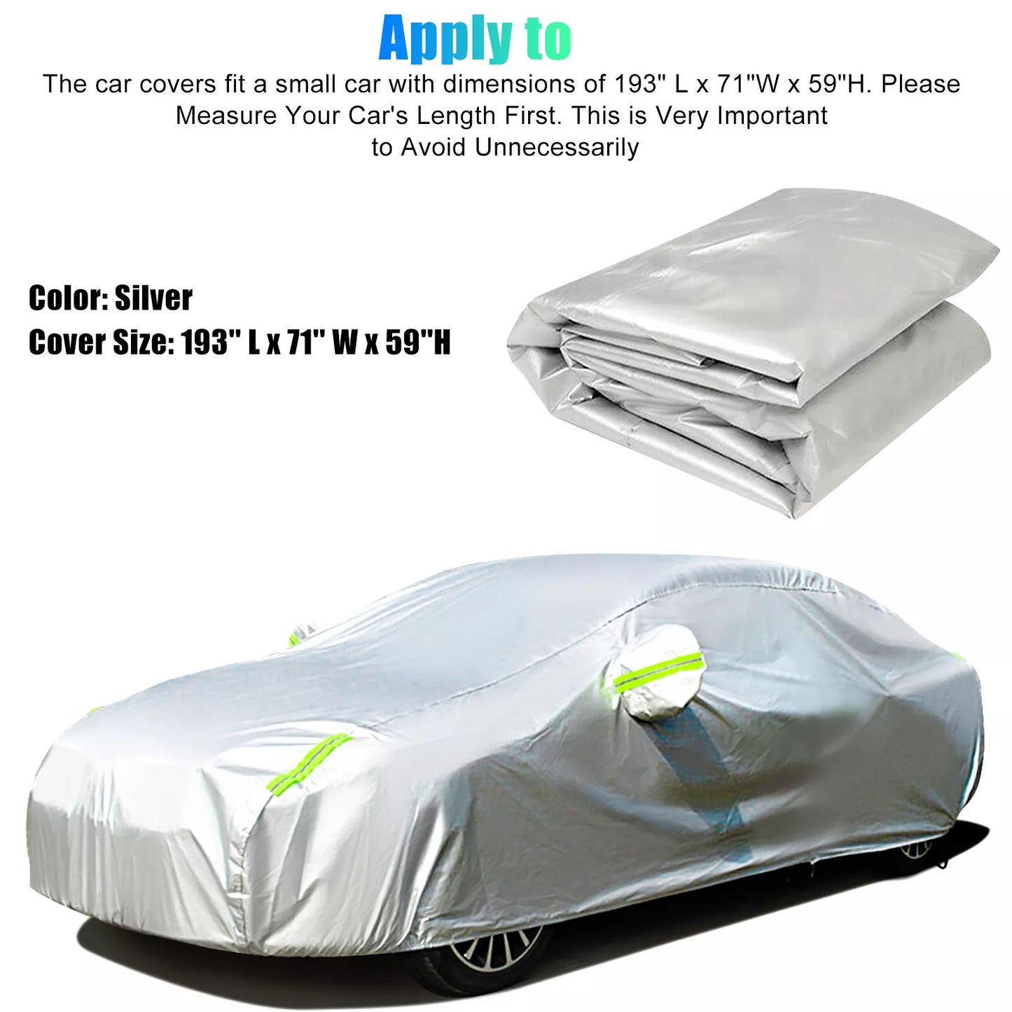 Healthadss ™ Full Car Cover Outdoor Waterproof Sun All Weather Protection 190T 490x200x150cm